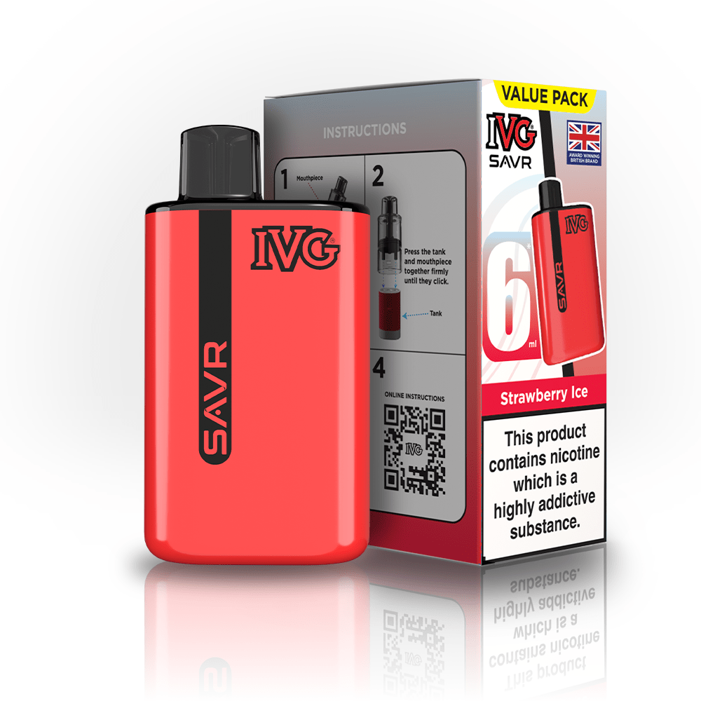 IVG SAVR 3000 Puffs Prefilled Pod Kit
Box of 5, Strawberry Ice Flavour