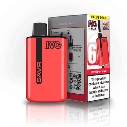 IVG SAVR 3000 Puffs Prefilled Pod Kit
Box of 5, Strawberry Ice Flavour