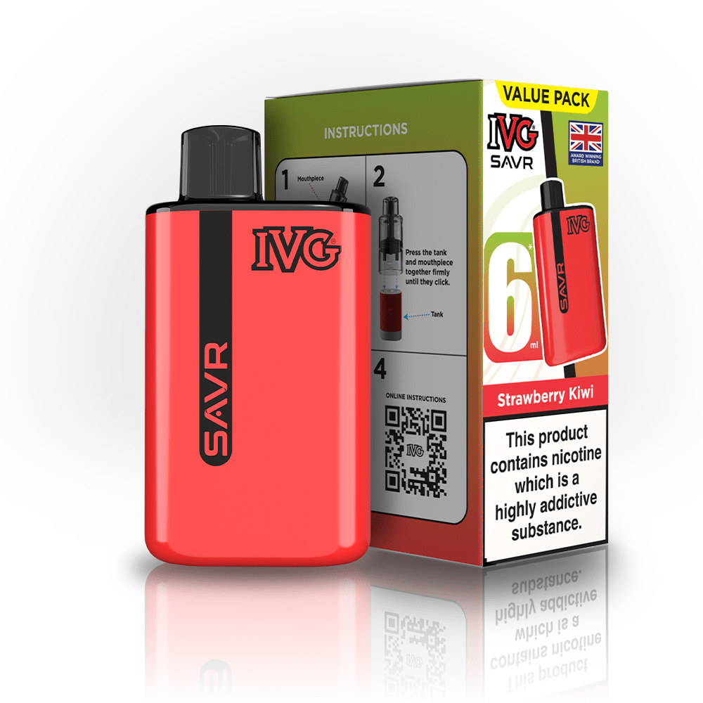 IVG SAVR 3000 Puffs Prefilled Pod Kit
Box of 5, Strawberry Kiwi Flavour