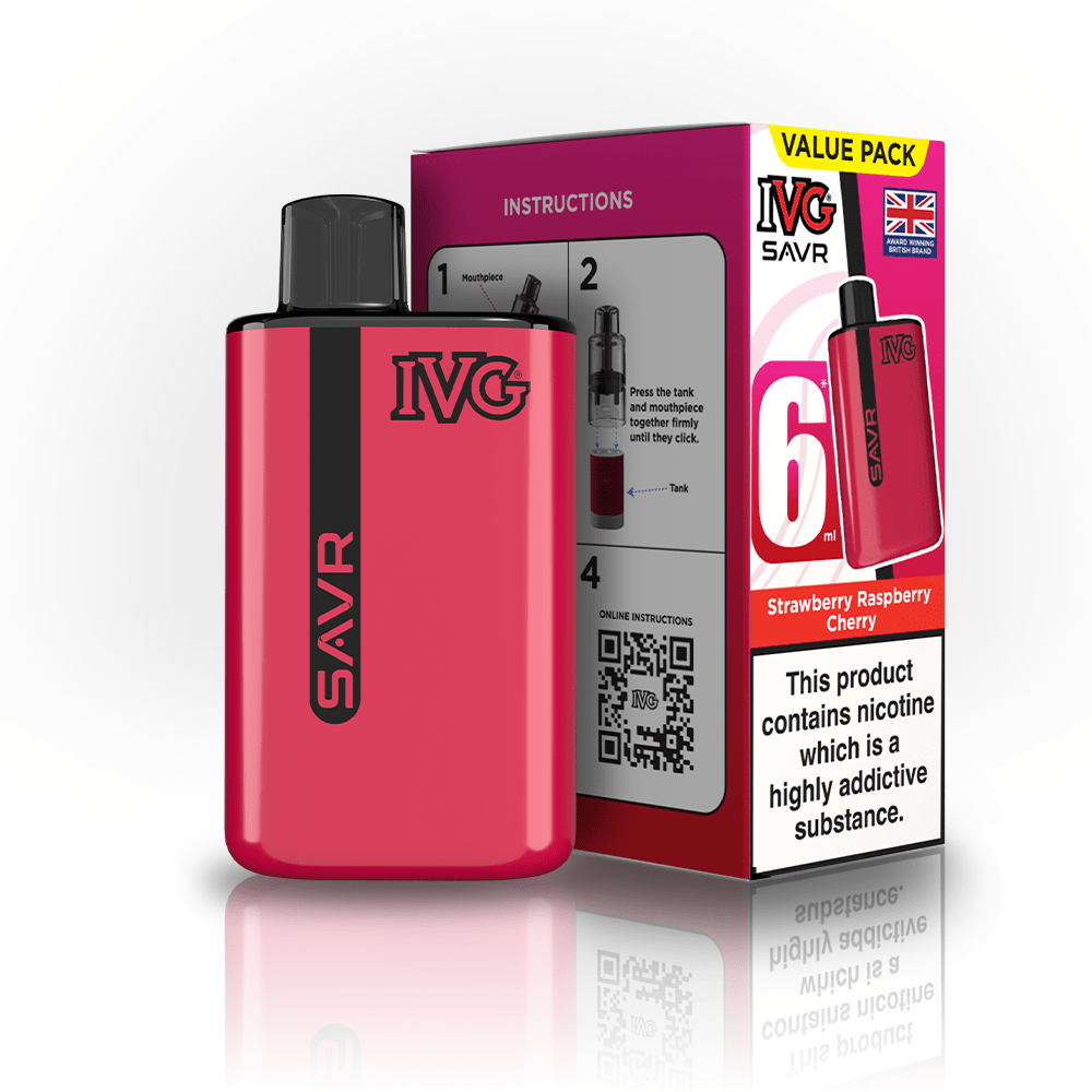 IVG SAVR 3000 Puffs Prefilled Pod Kit
Box of 5, Strawberry Raspberry Cherry Flavour
