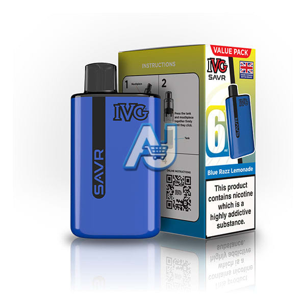 Ivg Savr 3K Prefilled Pod Vape Kit, Blue Razz Lemonade Flavor