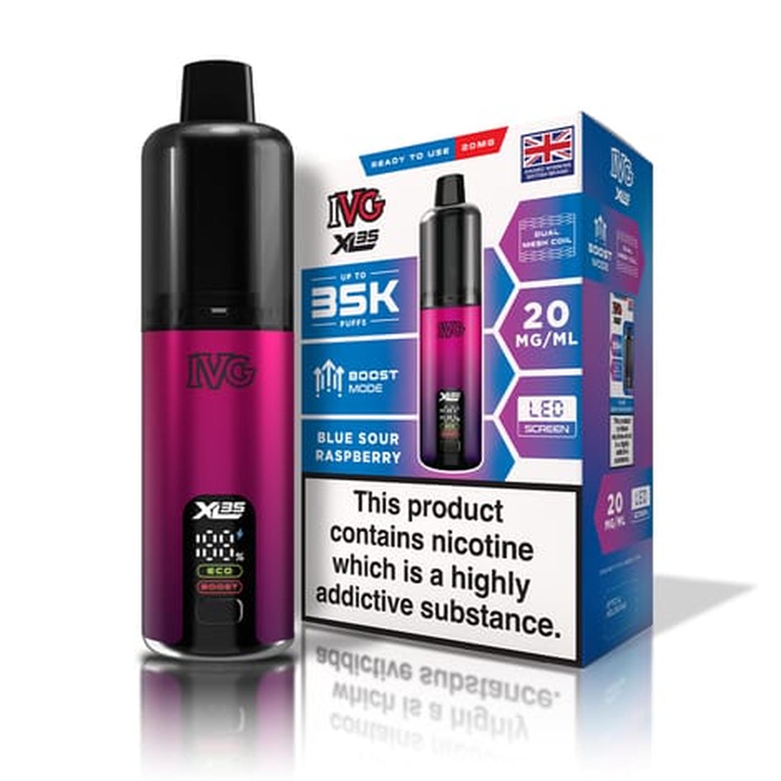 IVG XL 35K Puff Prefilled Pod Vape Kit Box of 5, Blue Sour Raspberry Flavour