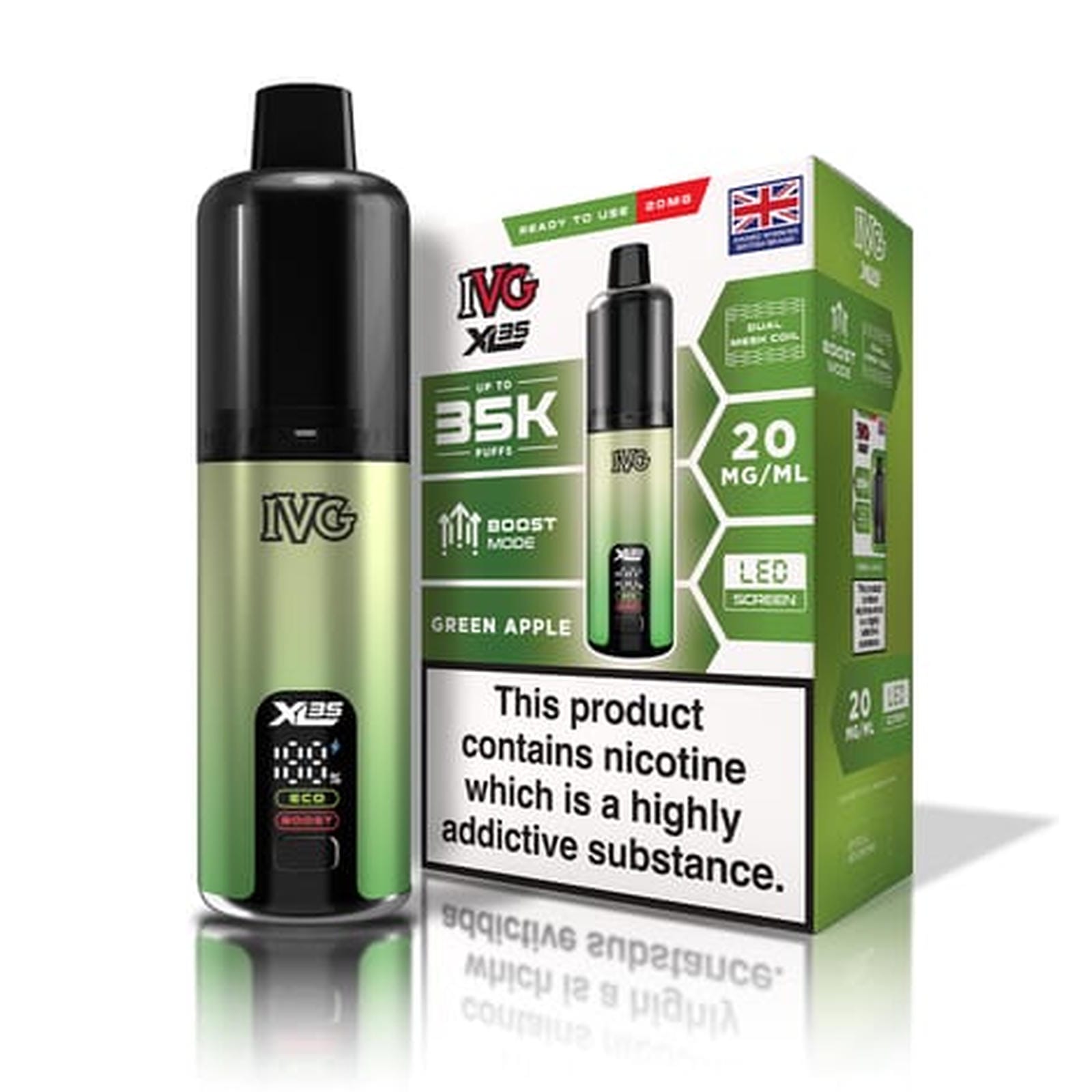 IVG XL 35K Puff Prefilled Pod Vape Kit Box of 5, Green Apple Flavour