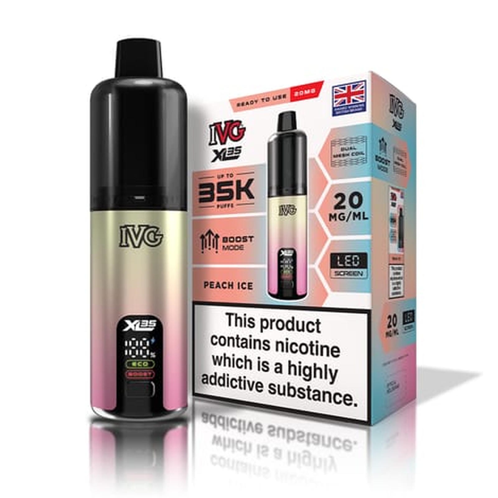 IVG XL 35K Puff Prefilled Pod Vape Kit Box of 5, Peach Ice Flavour