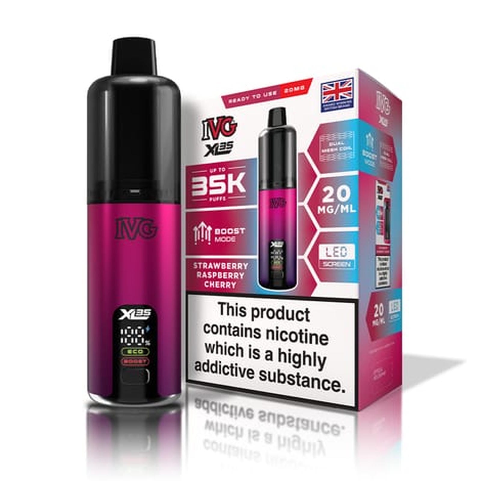 IVG XL 35K Puff Prefilled Pod Vape Kit Box of 5, Strawberry Raspberry Cherry Flavour