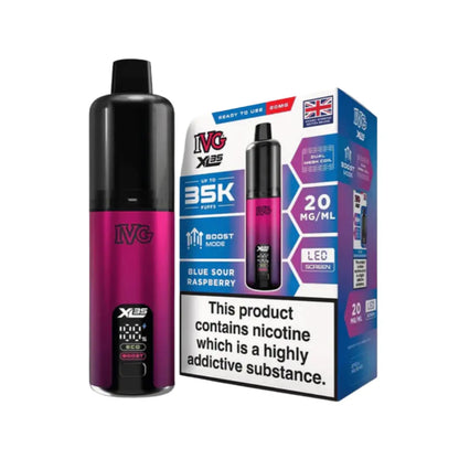 IVG XL 35K Vape Kit in Blue Sour Raspberry Flavour, offering up to 35,000 puffs of 20mg IVG Flavours.