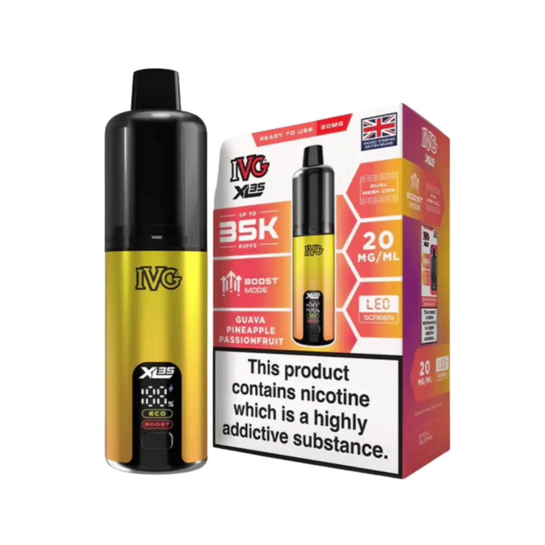 IVG XL 35K Vape Kit in Guava Pineapple Passionfruit Flavour, offering up to 35,000 puffs of 20mg IVG Flavours.