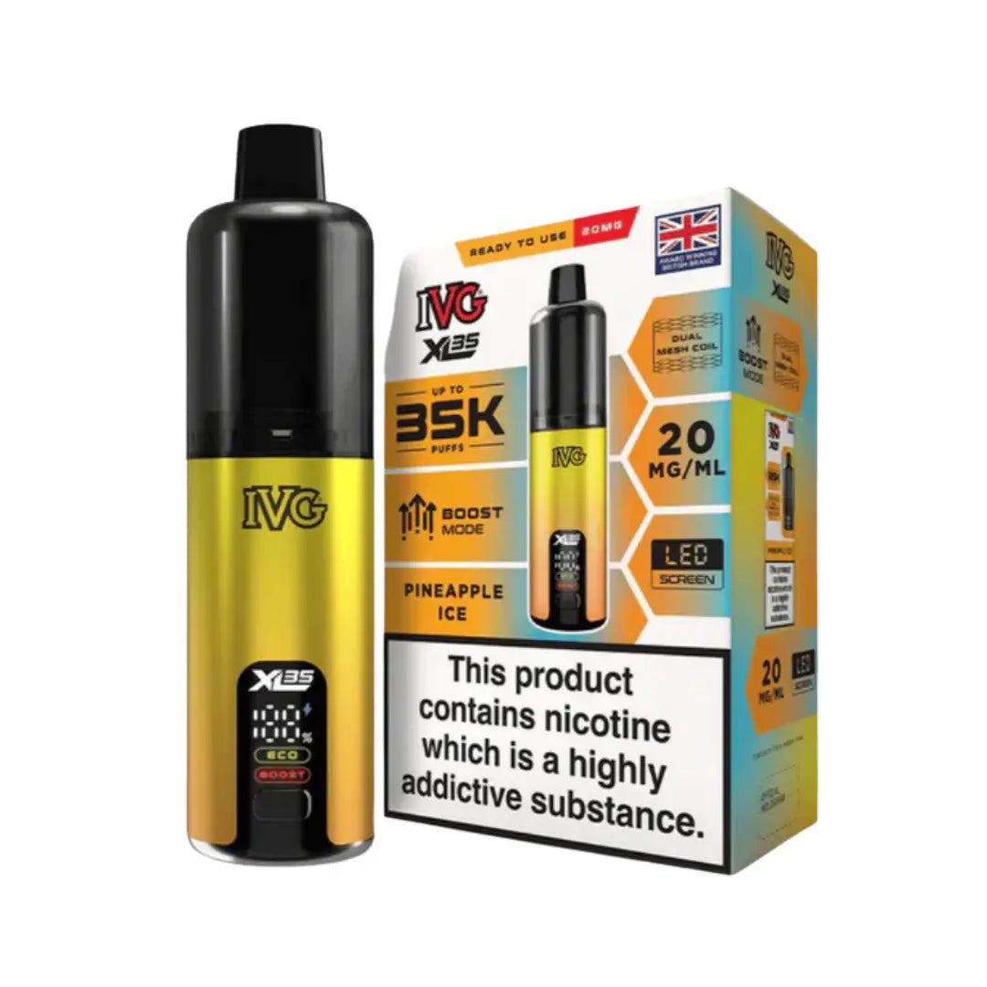IVG XL 35K Vape Kit in Pineapple Ice Flavour, offering up to 35,000 puffs of 20mg IVG Flavours.