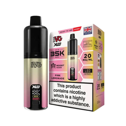 IVG XL 35K Vape Kit in Pink Lemonade Flavour, offering up to 35,000 puffs of 20mg IVG Flavours.