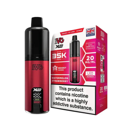 IVG XL 35K Vape Kit in Watermelon Strawberry Flavour, offering up to 35,000 puffs of 20mg IVG Flavours.