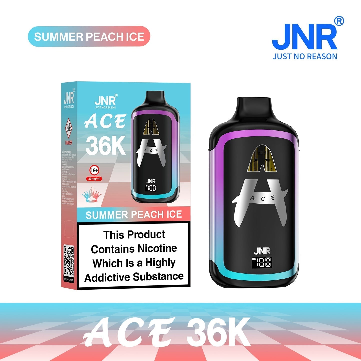 JNR Ace 36K Puffs Prefilled Vape Pod Kit Box of 5, Summer Peach Ice Flavour