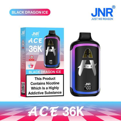 JNR Ace 36K Puffs Prefilled Vape Pod Kit Box of 5, Balck Dargon Ice Flavour