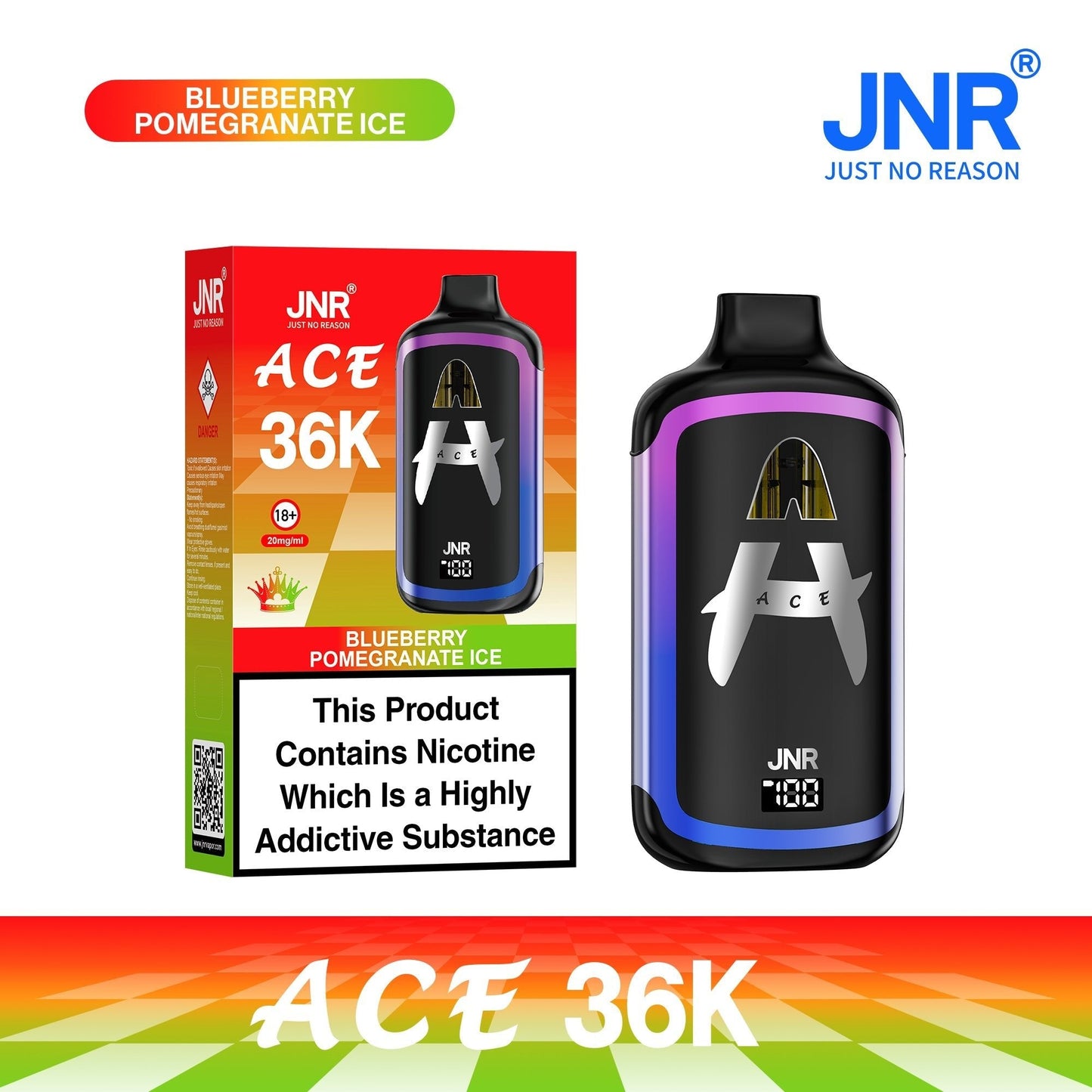 JNR Ace 36K Puffs Prefilled Vape Pod Kit Box of 5, Blueberry Pomegranate Ice Flavour