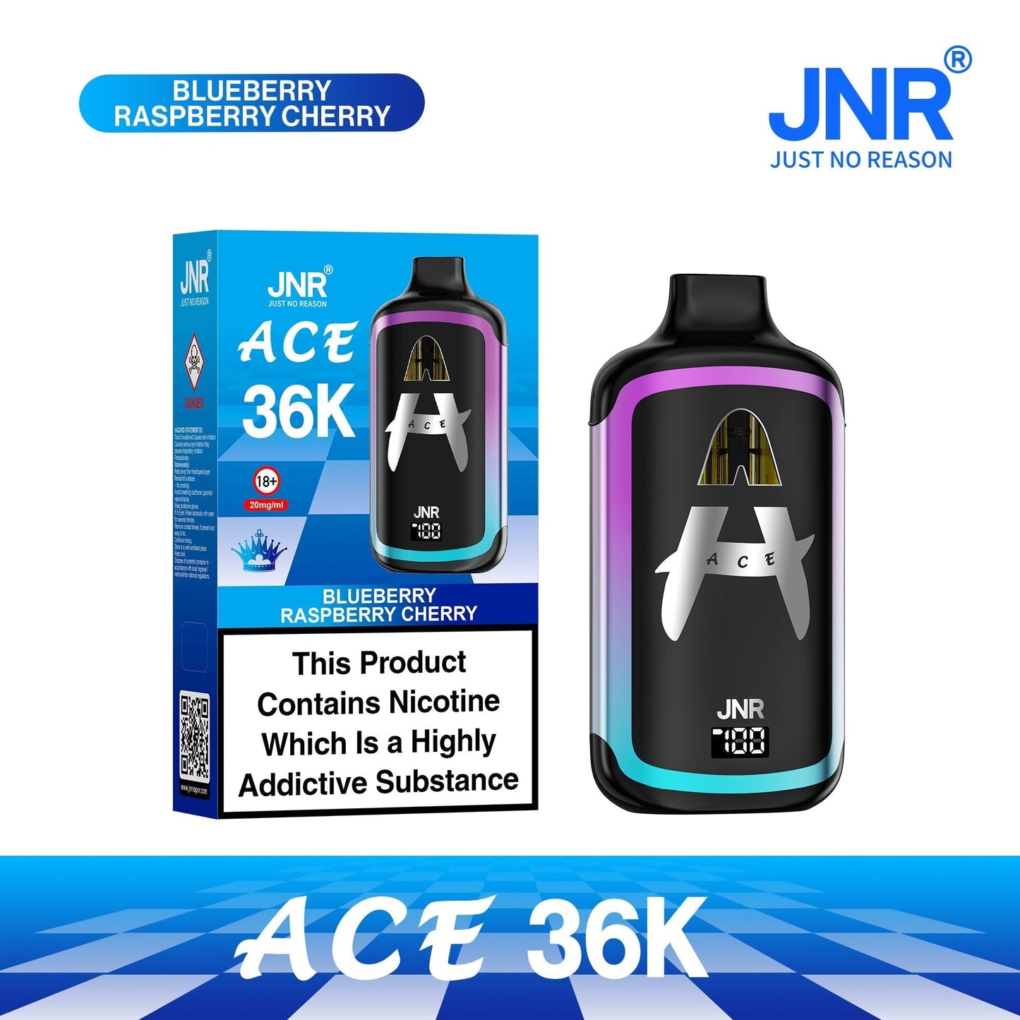 JNR Ace 36K Puffs Prefilled Vape Pod Kit Box of 5, Blueberry Raspberry Cherry Flavour