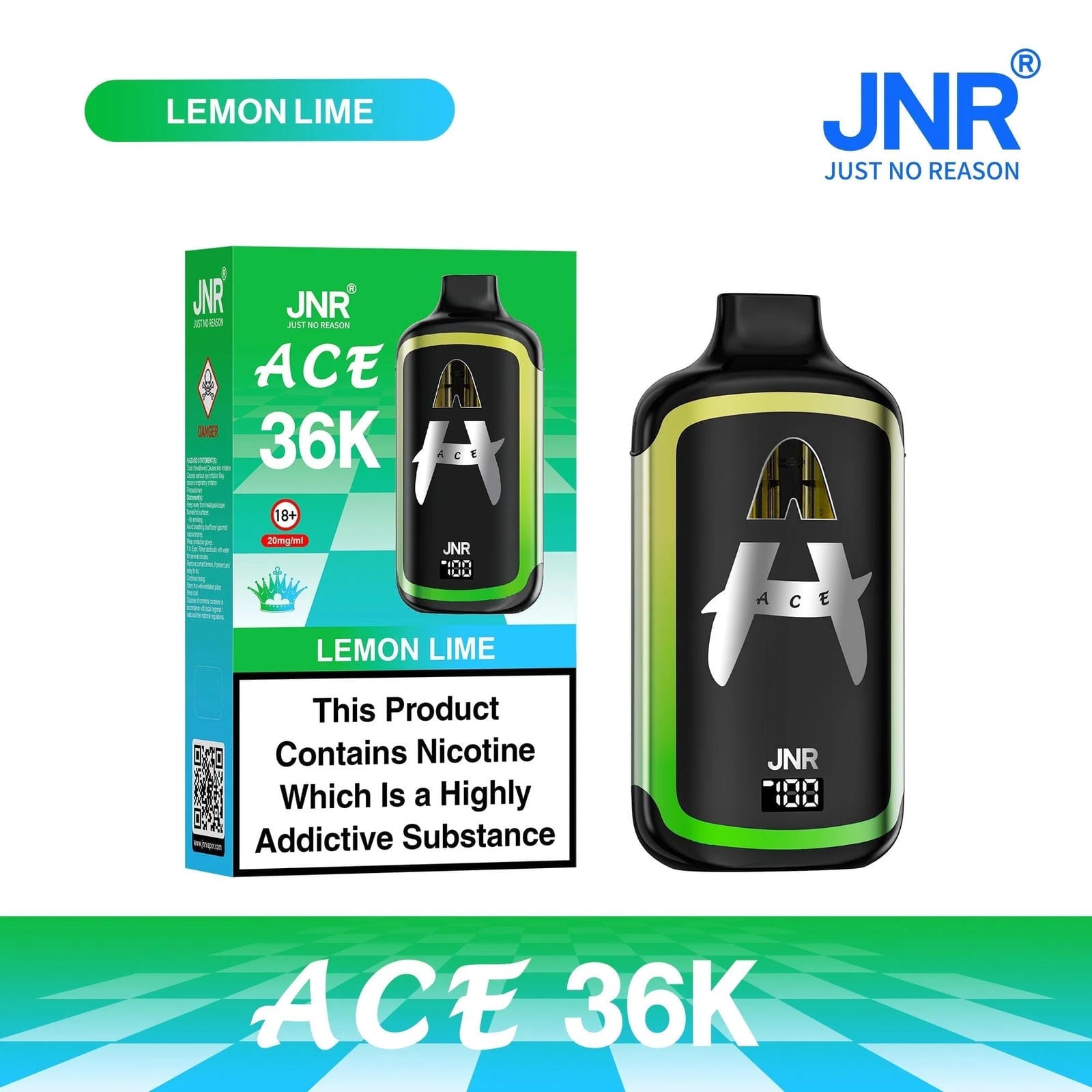 JNR Ace 36K Puffs Prefilled Vape Pod Kit Box of 5, Lemon Lime Flavour