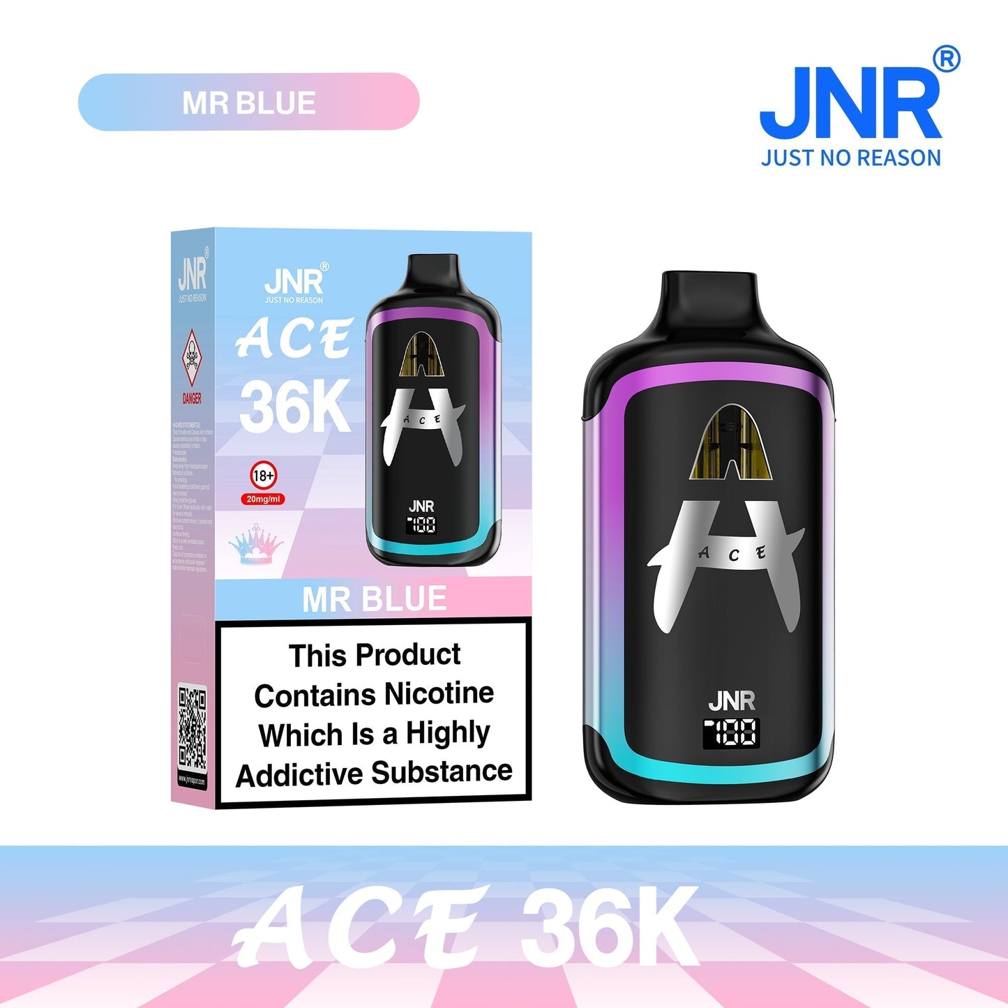 JNR Ace 36K Puffs Prefilled Vape Pod Kit Box of 5, Mr Blue Flavour