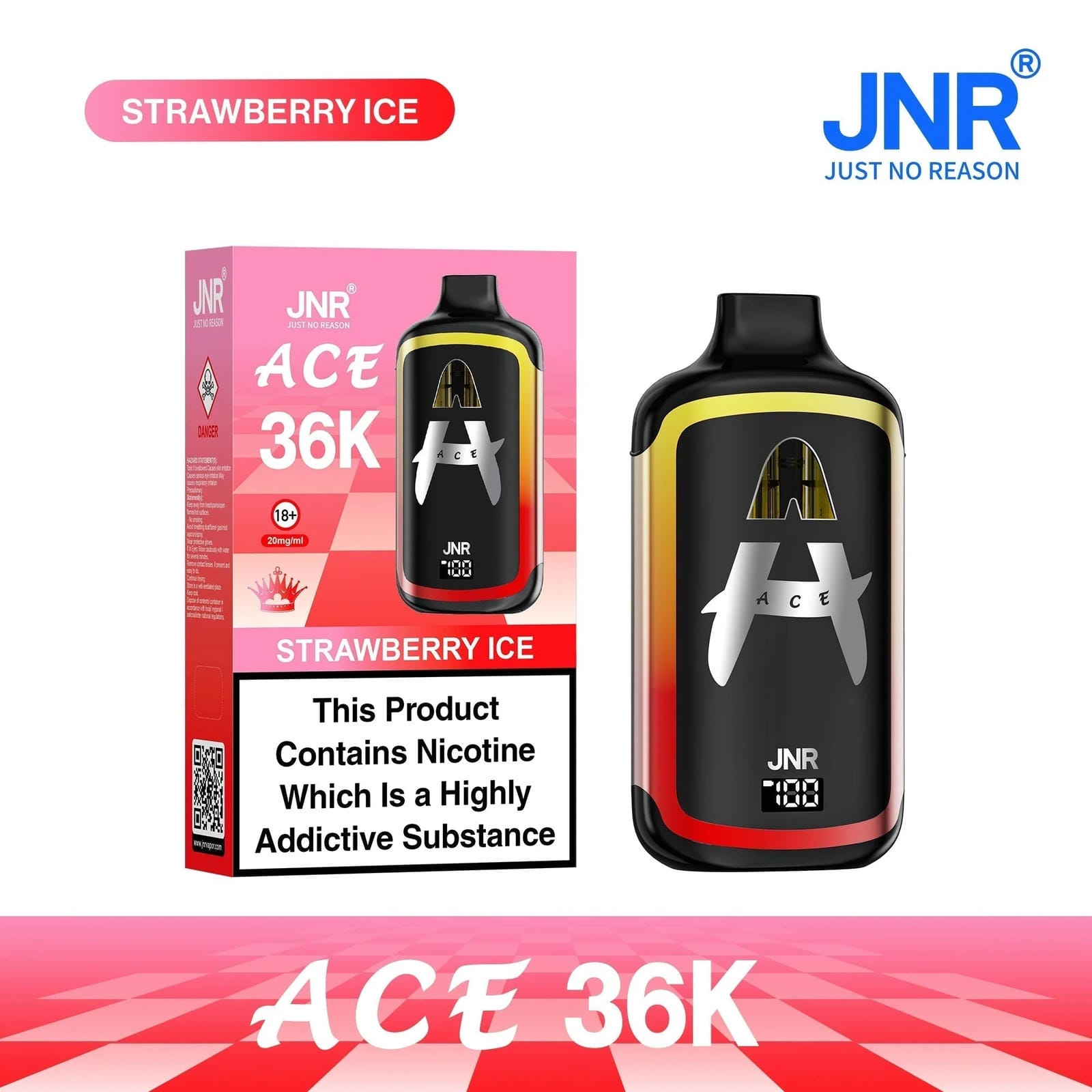 JNR Ace 36K Puffs Prefilled Vape Pod Kit Box of 5, Strawberry Ice Flavour