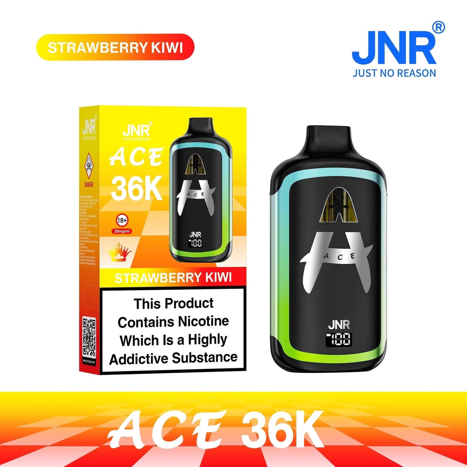 JNR Ace 36K Puffs Prefilled Vape Pod Kit Box of 5, Strawberry Kiwi Flavour