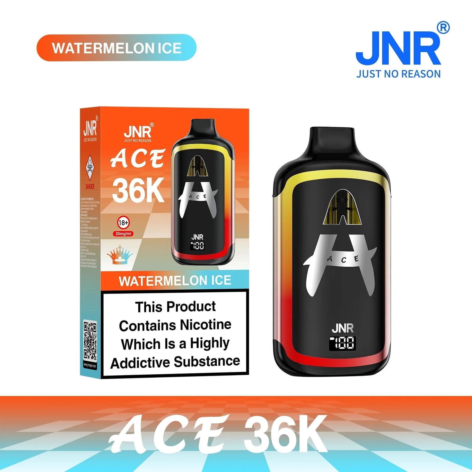 JNR Ace 36K Puffs Prefilled Vape Pod Kit Box of 5, Watermelon Ice Flavour