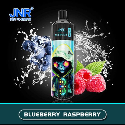JNR Alien Max 18000 Puff Prefilled Vape Pod Kit Box of 10, Blueberry Raspberry Flavour