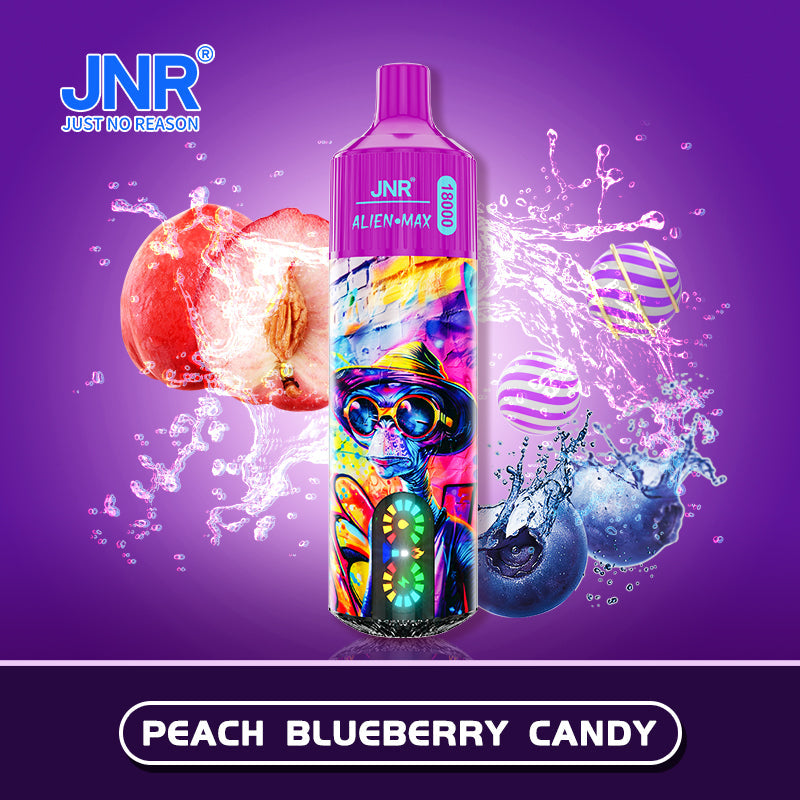 JNR Alien Max 18000 Puff Prefilled Vape Pod Kit Box of 10, Peach Blueberry Candy Flavour