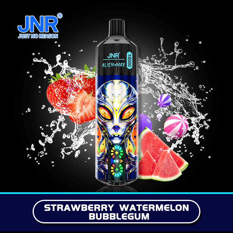JNR Alien Max 18000 Puff Prefilled Vape Pod Kit Box of 10, Strawberry Watermelon Bubblegum Flavour