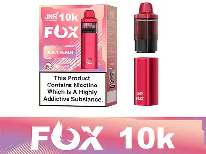 JNR Fox 10K Puffs Prefilled Pod Vape Kit Box of 5, Juicy Peach Flavor
