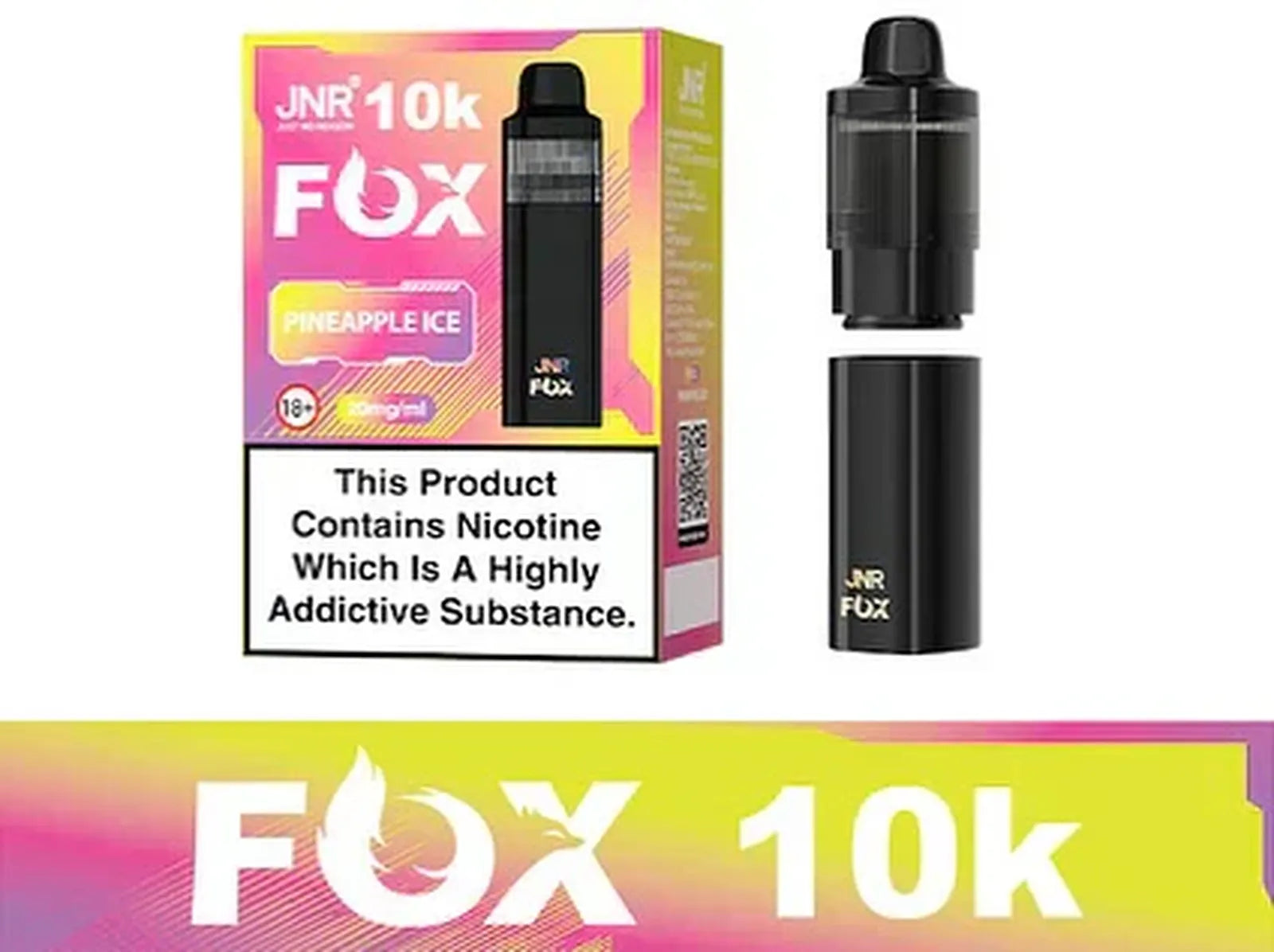 JNR Fox 10K Puffs Prefilled Pod Vape Kit Box of 5, Pineapple Ice Flavor