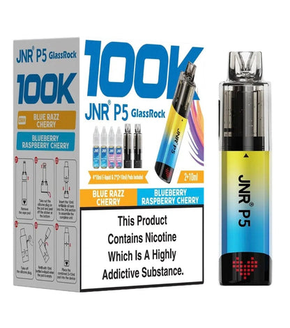 JNR P5 GlassRock 100k Refillable Pod Kit Pack Of 3, Blue Razz Cherry, Blueberry Raspberry Cherry Flavour