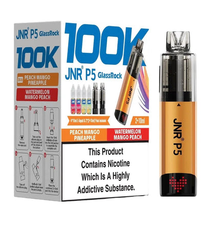 JNR P5 GlassRock 100k Refillable Pod Kit Pack Of 3, Peach Mango Pineapple, Watermelon Mango Peach Flavour