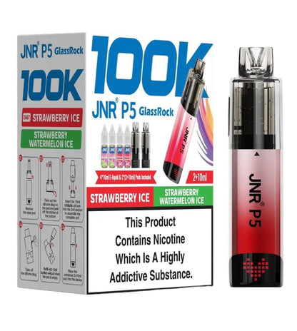 JNR P5 GlassRock 100k Refillable Pod Kit Pack Of 3, Strawberry Ice, Strawberry Watermelon Ice Flavour
