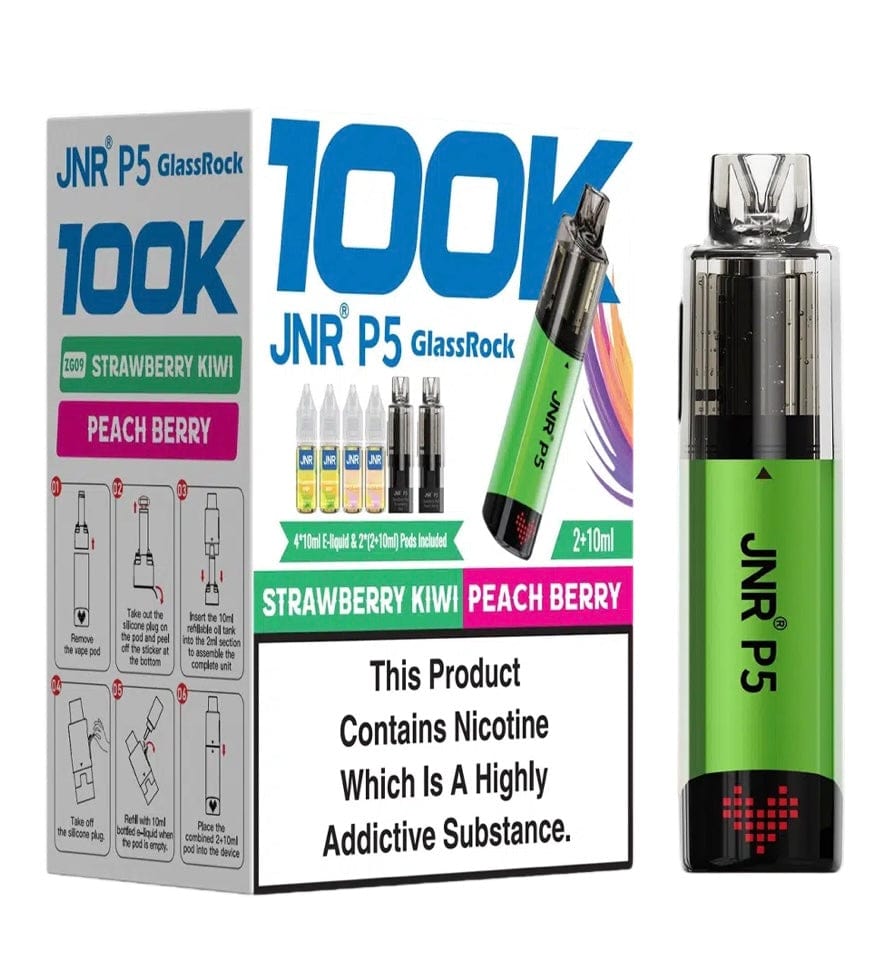 JNR P5 GlassRock 100k Refillable Pod Kit Pack Of 3, Strawberry Kiwi, Peach Berry Flavour