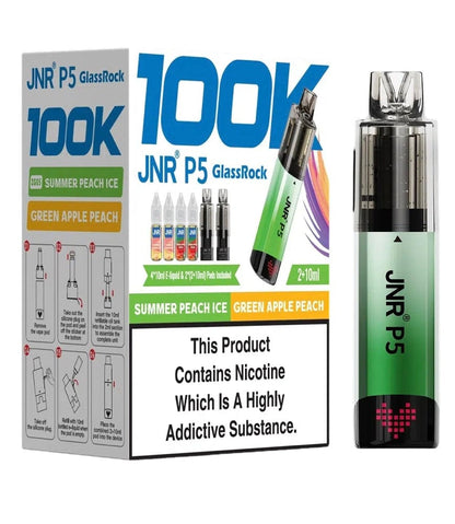 JNR P5 GlassRock 100k Refillable Pod Kit Pack Of 3, Summer Peach Ice, Green Apple Peach Flavour