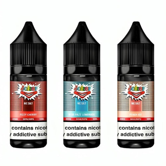 Joker Nic Sall 10ml | Pack of 10 Available In Blue Razz Lemonade Fizzy Cherry Peah Ice Flavour 