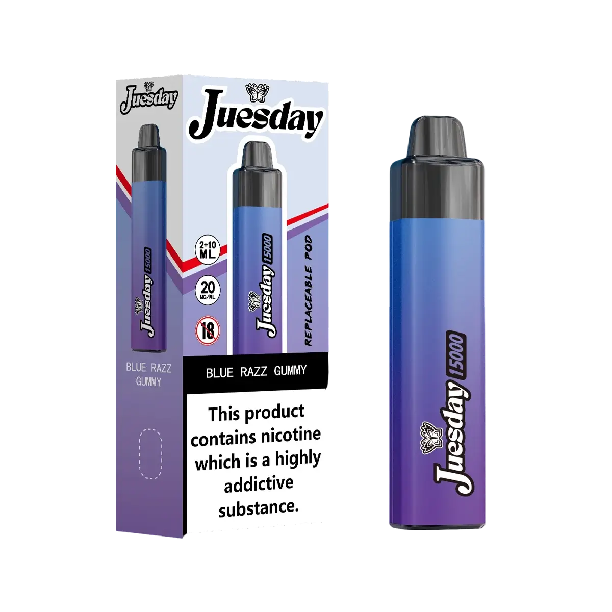 Juesday 15000 Puffs Prefilled Vape Pod Kit Box of 10, Blue Razz Lemonade Flavour