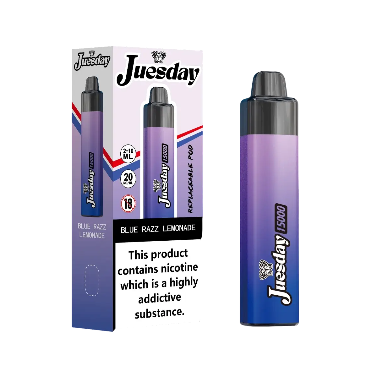 Juesday 15000 Puffs Prefilled Vape Pod Kit Box of 10, Blue Razz Lemonade Flavour
