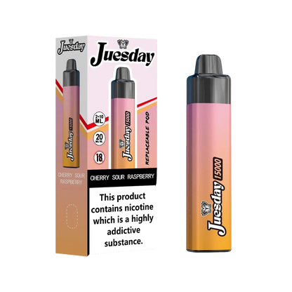 Juesday 15000 Puffs Prefilled Vape Pod Kit Box of 10, Cherry Sour Raspberry Flavour