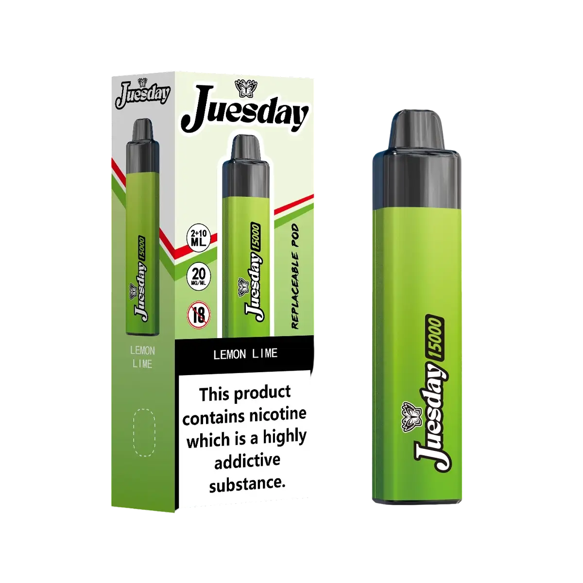 Juesday 15000 Puffs Prefilled Vape Pod Kit Box of 10, Lemon Lime Flavour
