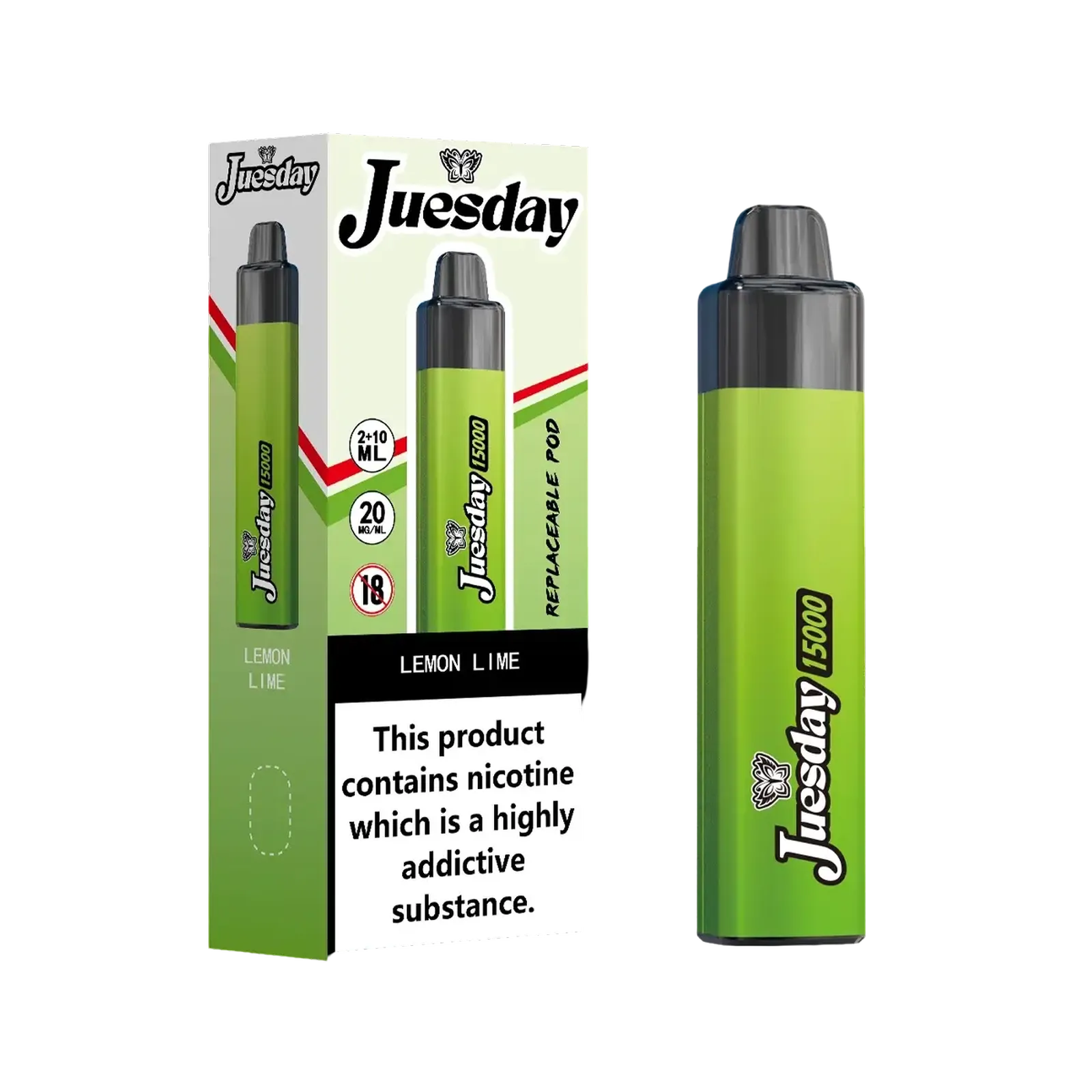 Juesday 15000 Puffs Prefilled Vape Pod Kit Box of 10, Lemon Lime Flavour