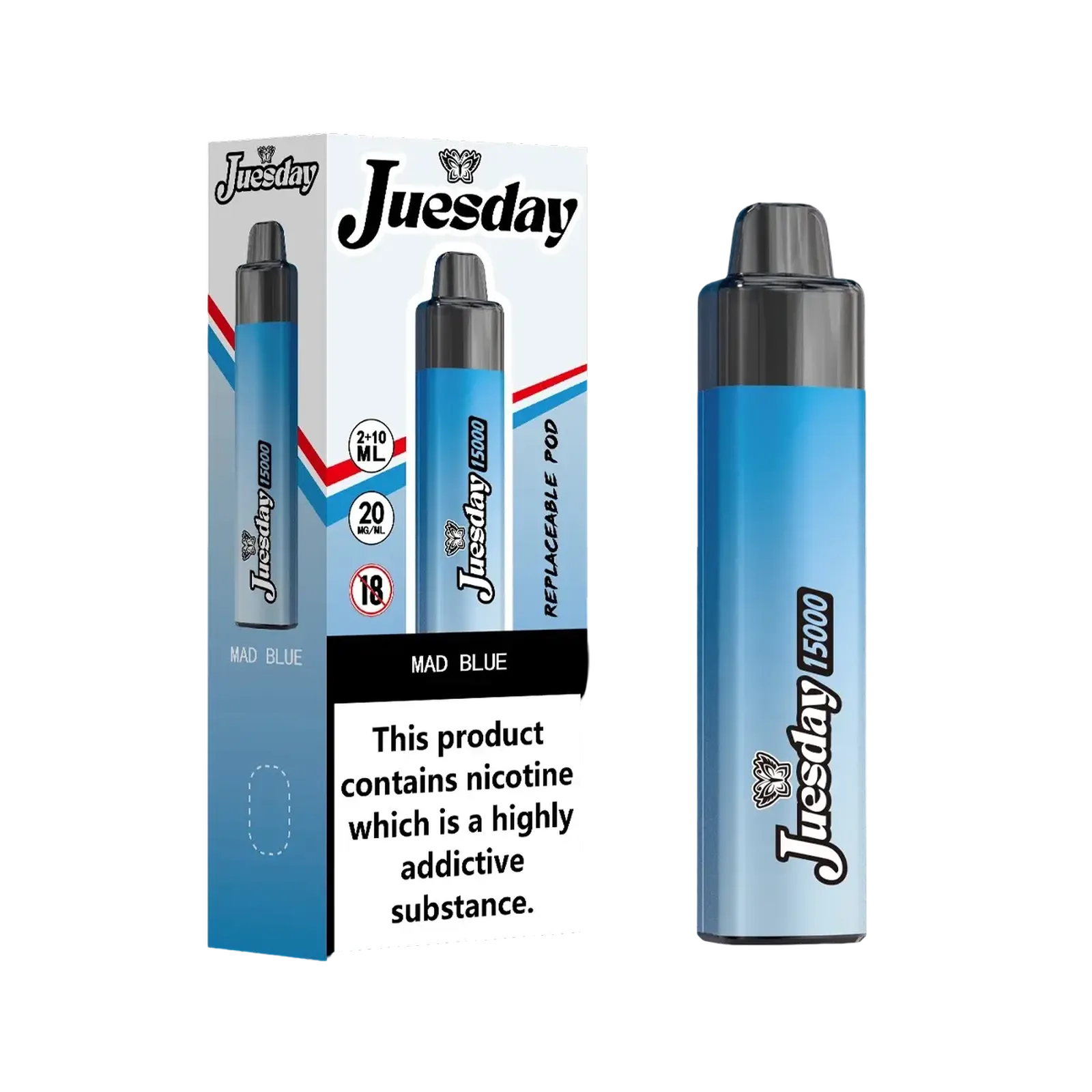 Juesday 15000 Puffs Prefilled Vape Pod Kit Box of 10, Mad Blue Flavour