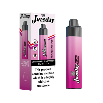 Juesday 15000 Puffs Prefilled Vape Pod Kit Box of 10, Strawberry Raspberry Cherry Ice Flavour