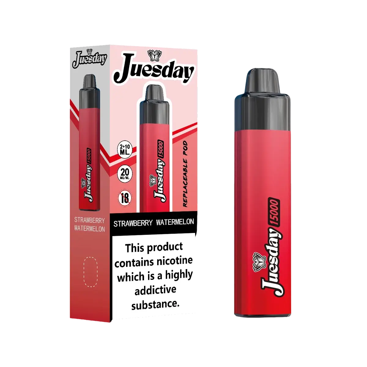 Juesday 15000 Puffs Prefilled Vape Pod Kit Box of 10, Strawberry Watermelon Flavour