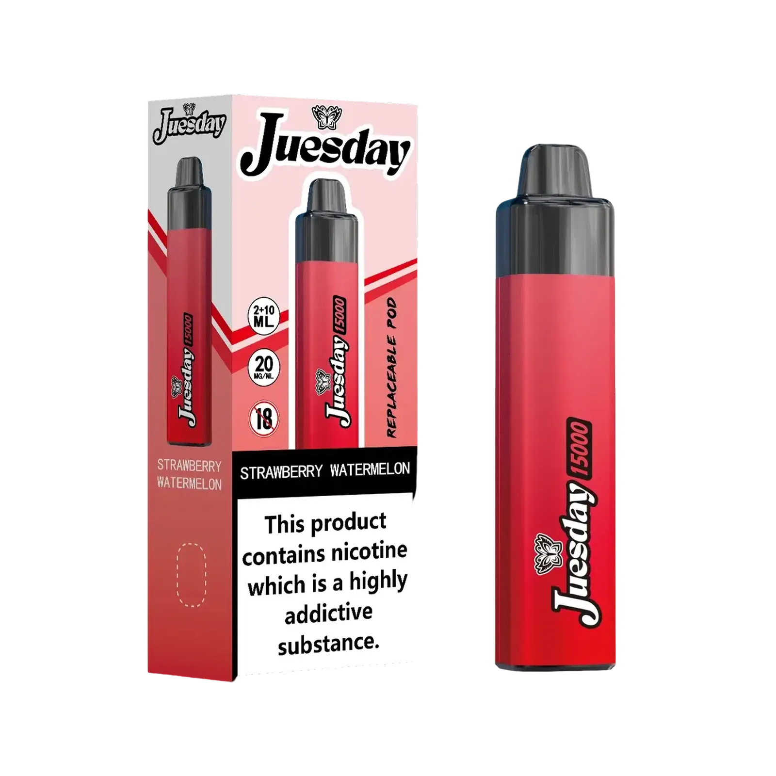 Juesday 15000 Puffs Prefilled Vape Pod Kit Box of 10, Strawberry Watermelon Flavour