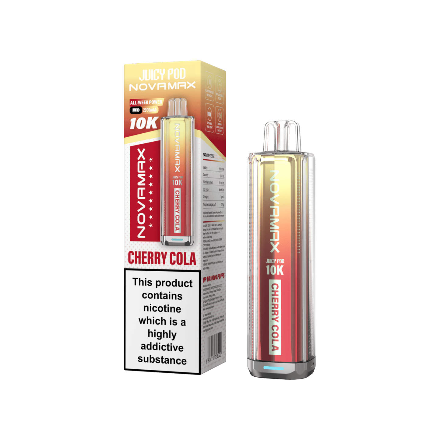 Juicy Pod Novamax 10k Prefilled Pod Vape Kit Pack of 5, Cherry Cola Flavour