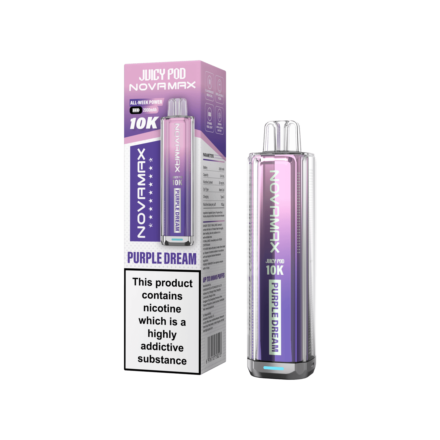 Juicy Pod Novamax 10k Prefilled Pod Vape Kit Pack of 5, Purple Dream Flavour