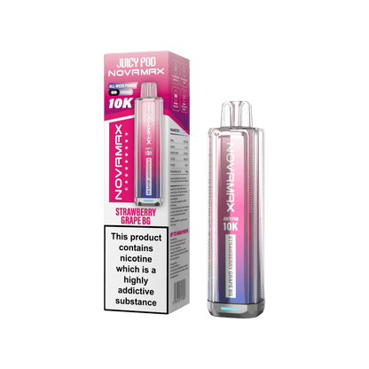 Juicy Pod Novamax 10k Prefilled Pod Vape Kit Pack of 5, Strawberry Grape BG Flavour