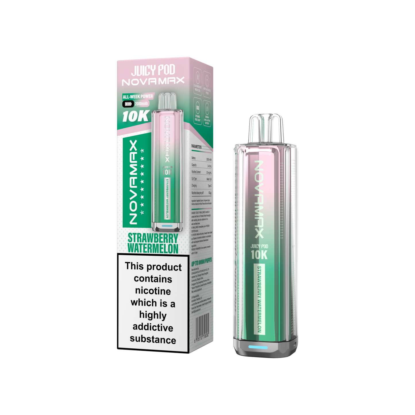 Juicy Pod Novamax 10k Prefilled Pod Vape Kit Pack of 5, Strawberry Watermelon Flavour