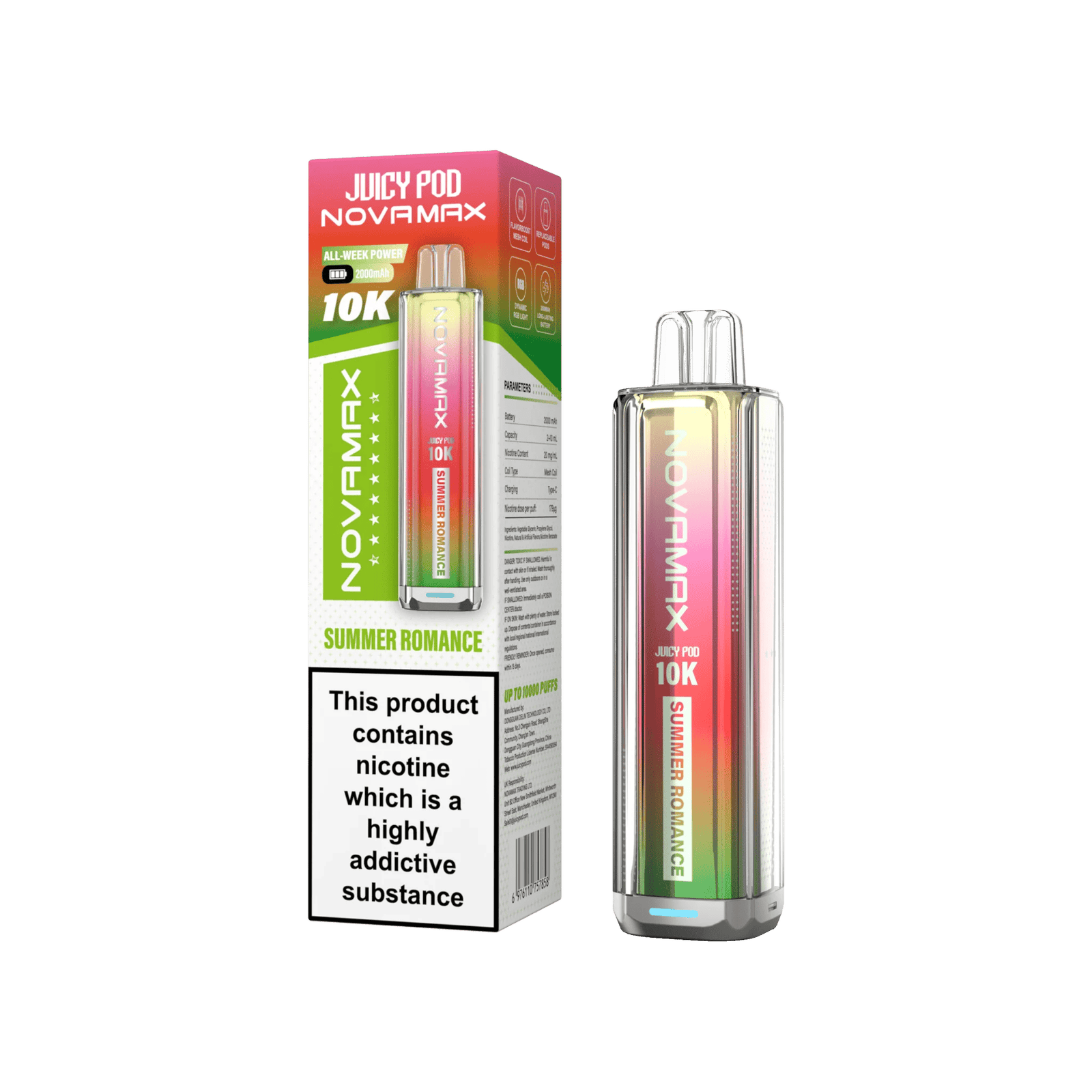 Juicy Pod Novamax 10k Prefilled Pod Vape Kit Pack of 5, Summer Romance Flavour