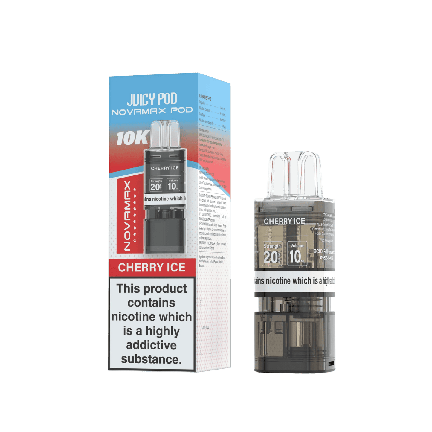 Juicy Pod Novamax 10k Replacement Pods, Cherry Ice Flavour