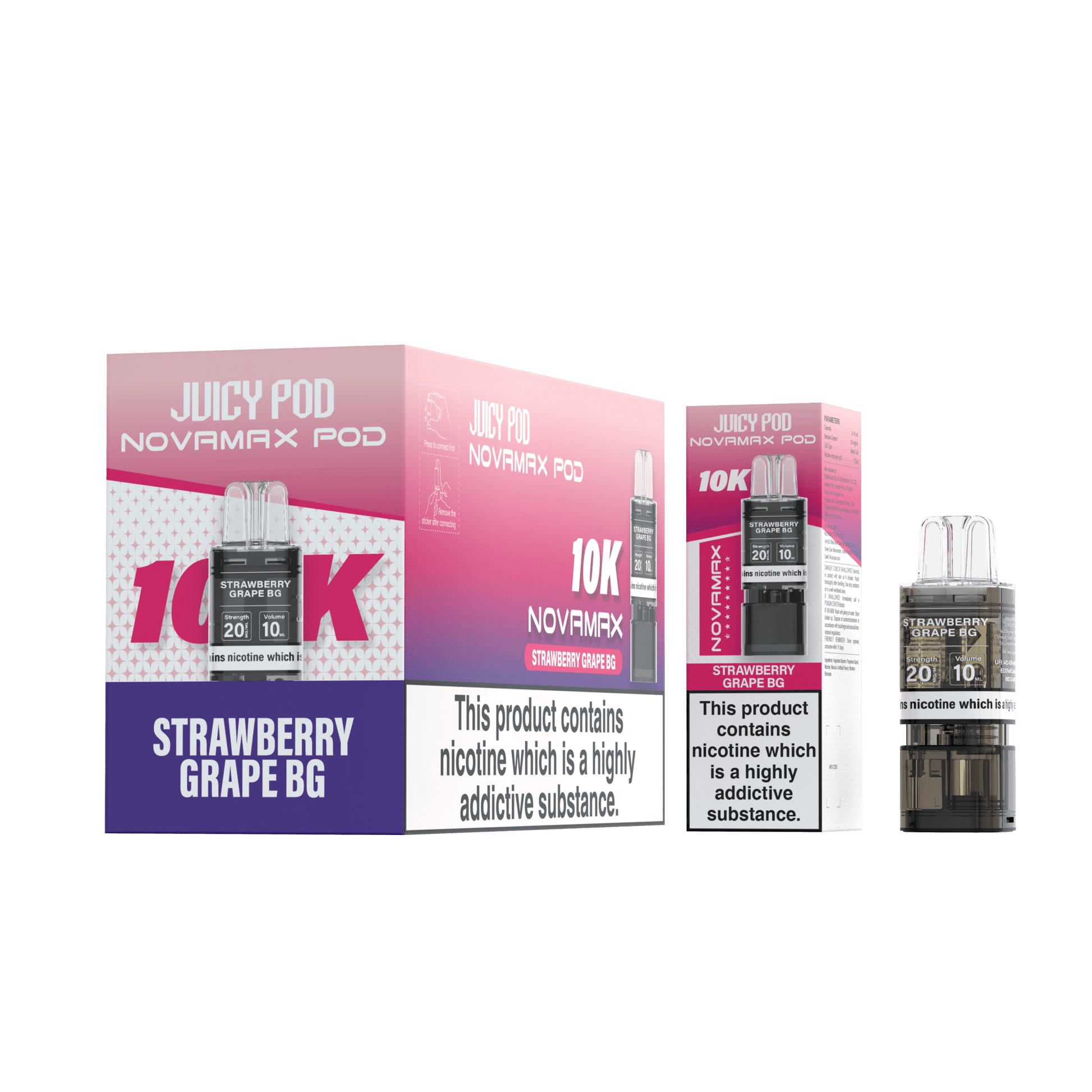 Juicy Pod Novamax 10k Replacement Pods, Strawberry Grape GB Flavour